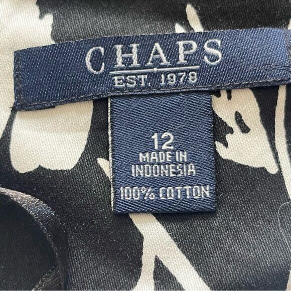 CHAPS Women Light 100% Cotton A-Line Flare Circle Skirt Black White Floral NWT - Picture 8 of 9